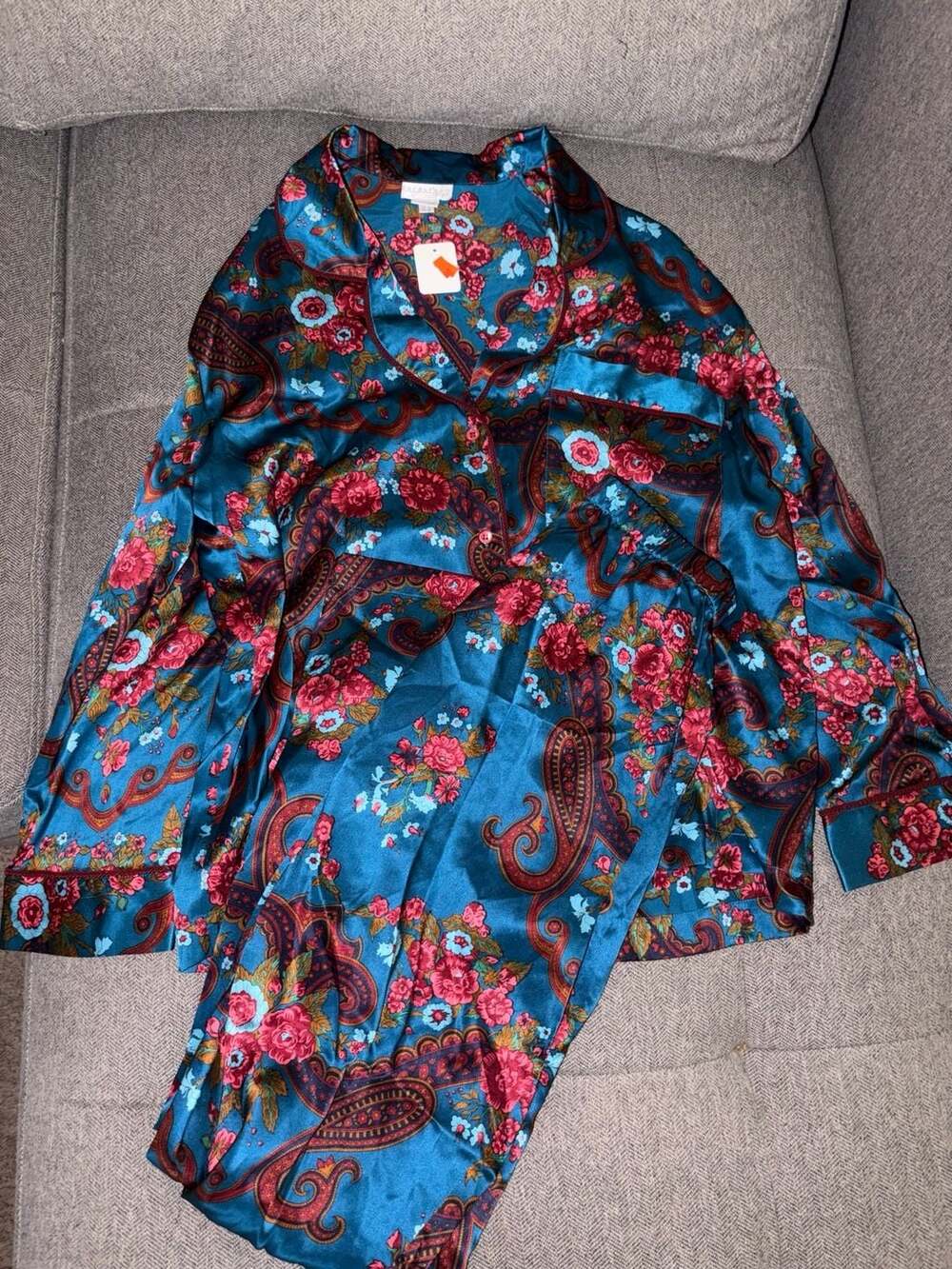 Nordstrom Lingerie Vintage 100% Silk Floral Paisley Pajama Set Size P